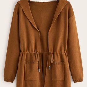 Dual Pockets Drawstring Waist Hooded Cardigan